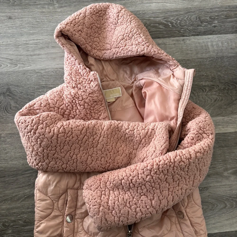 MICHAEL by Michael Kors Girls Pink Puffer Hooded Coat Size 10-12y - Picture 4 of 5